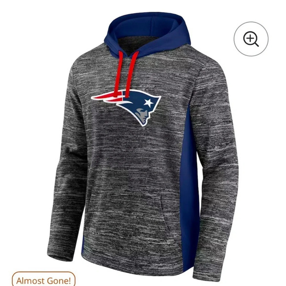 New England Patriots Fanatics Instant Replay  Hoodie Heathered Charcoal/Navy 2XL - Picture 1 of 7